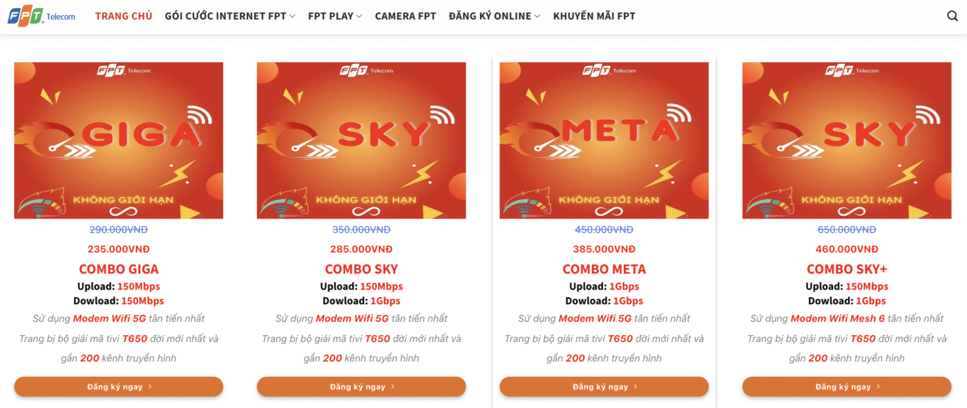 gói cước combo internet và truyền hình